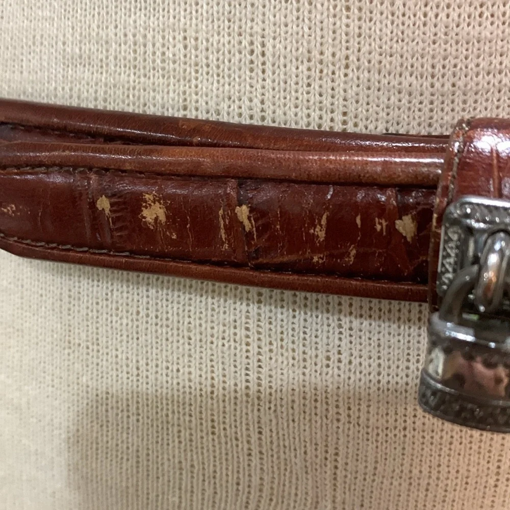 Brighton sz L brown leather crocodile print belt with lock accessory